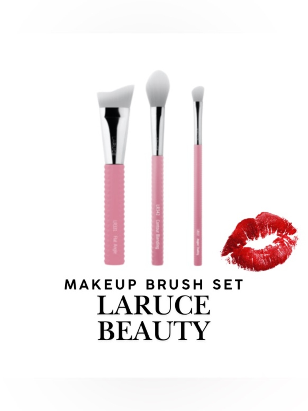 Laruce Beauty Pink 3-Piece Makeup Brush Set – Soft Synthetic Bristles